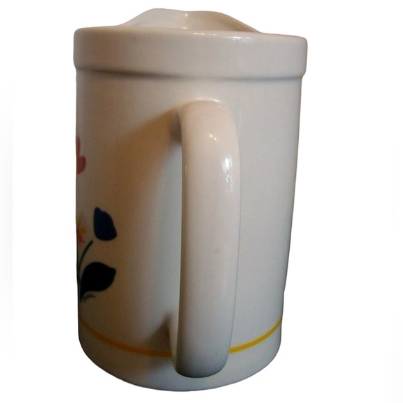 Vintage 1980s Red, Blue, and Yellow Flower Ceramic Pitcher - Picture 2 of 6